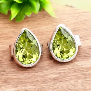 Peridot Solid 925 Sterling Silver stud Earrings