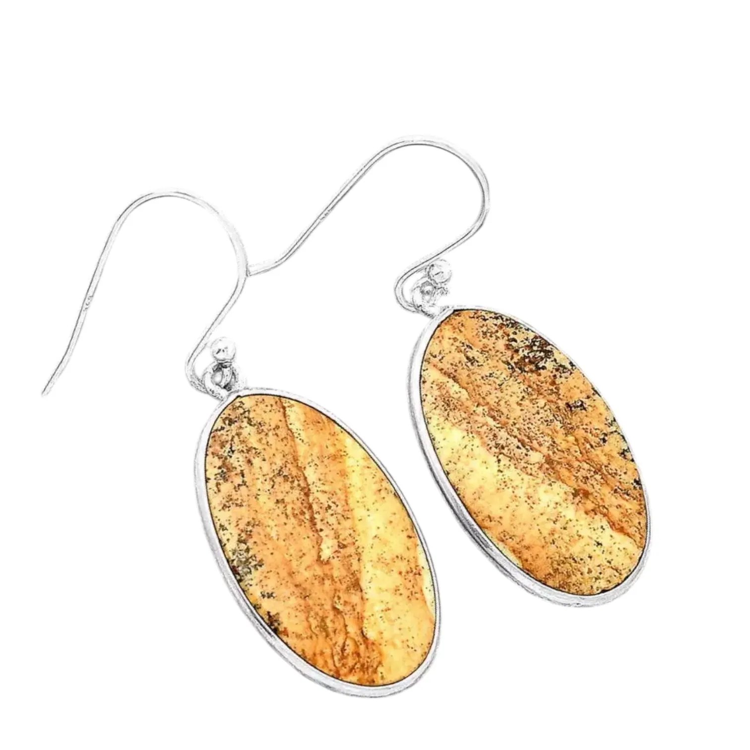 Picture Jasper Solid 925 Sterling Silver Earrings