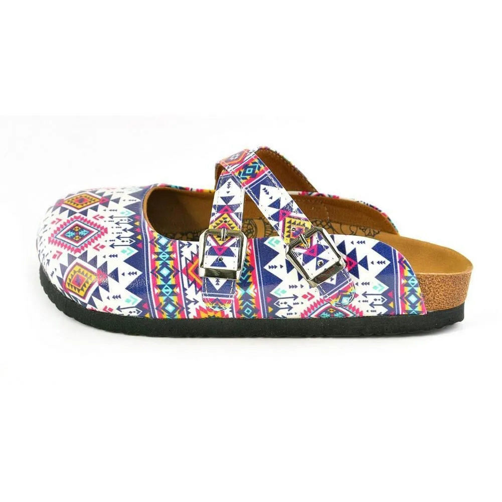 Pink, Blue, White Colored Geometric Patterned Clogs - WCAL166
