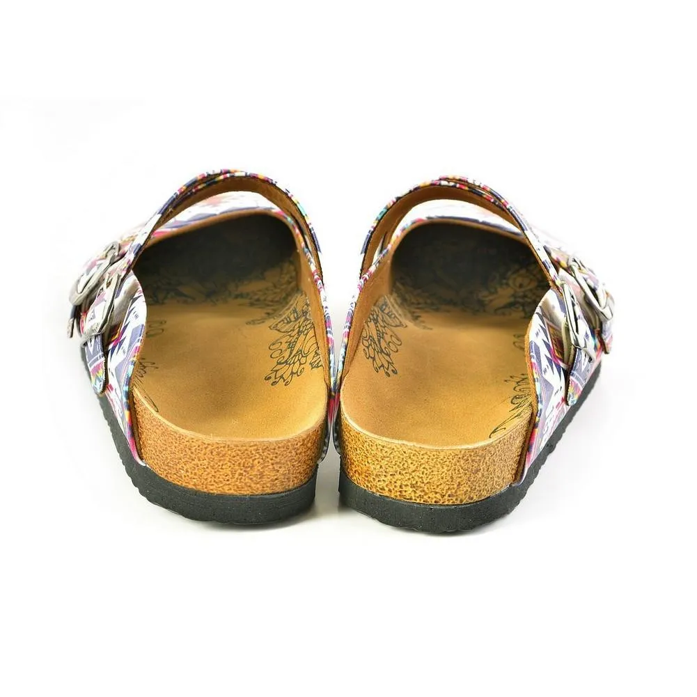 Pink, Blue, White Colored Geometric Patterned Clogs - WCAL166