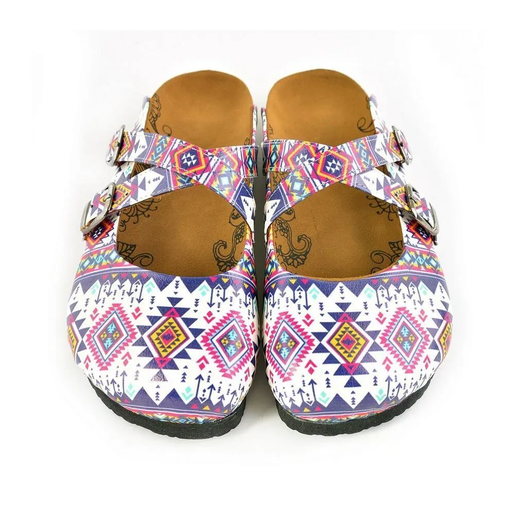Pink, Blue, White Colored Geometric Patterned Clogs - WCAL166