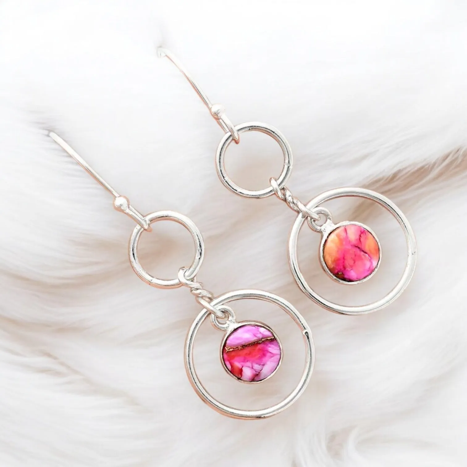 Pink Dahlia Solid 925 Sterling Silver Earrings