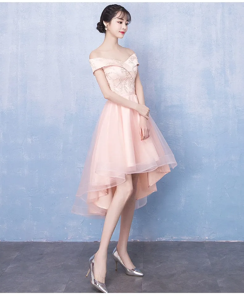 Pink High Low Party Dress , Tulle and Lace Formal Dress