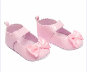 Pink Scalloped PU Shoes with Bow