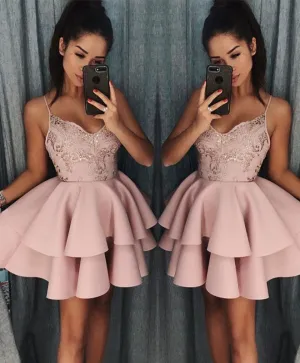Pink sweetheart sequin short prom dress, pink homecoming dress