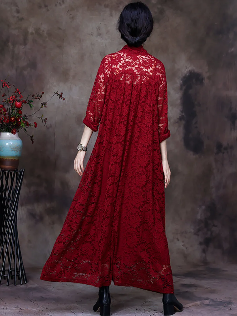 Plus-Size Women Lace V-Neck Belt Irregular Dress