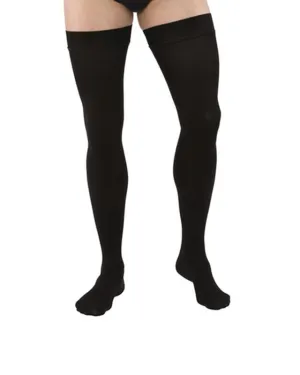 PR/1 JOBST MEDICAL LEG WEAR, MEN, RIBBED, THIGH HIGH W/SIL DOT BAND, 30-40MMHG, MD, BLACK, CLOSED TOE