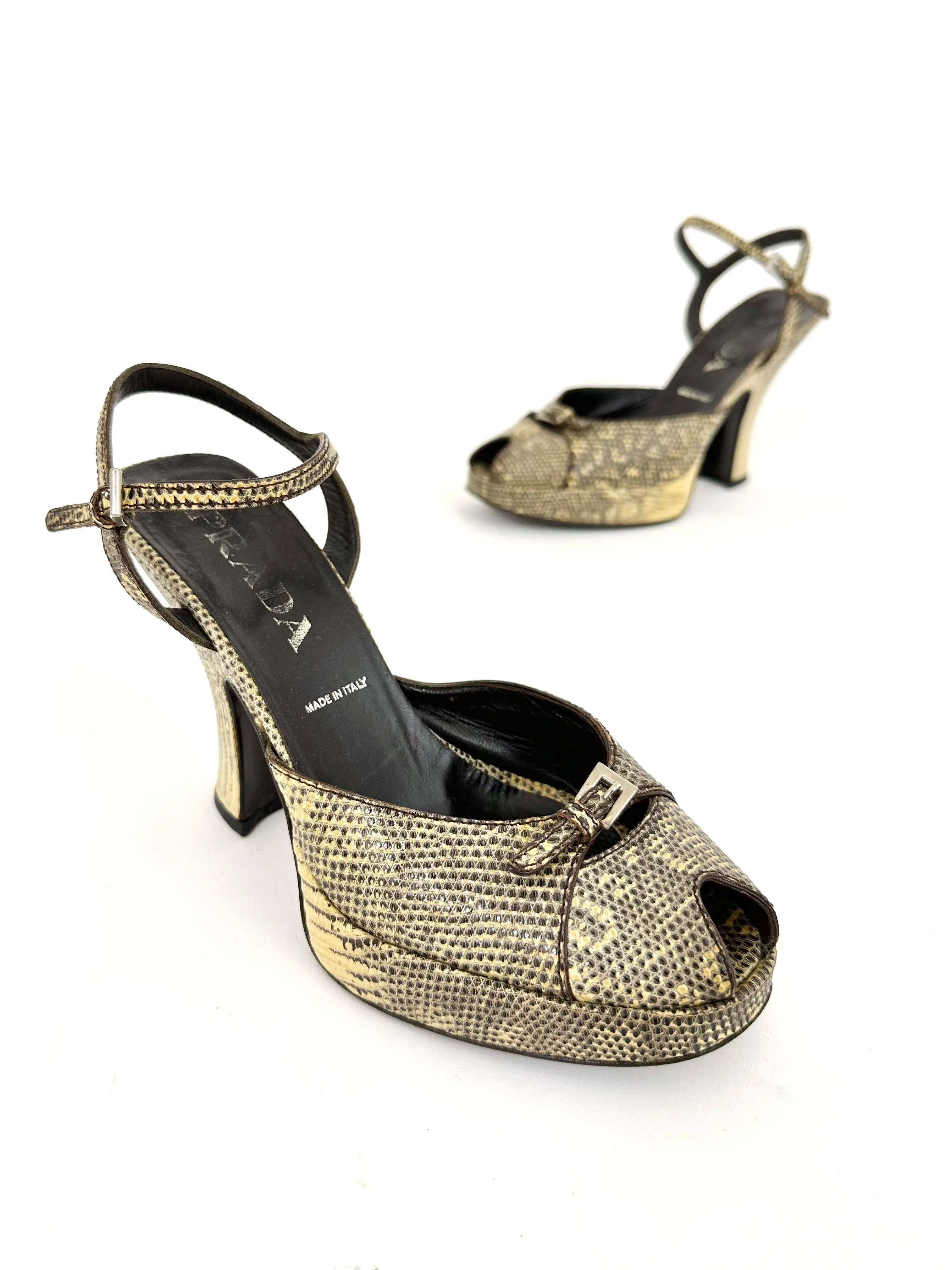 Prada Embossed Buckle Platforms