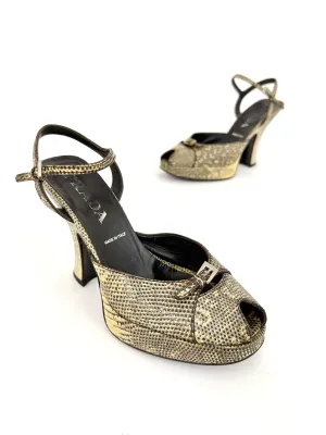Prada Embossed Buckle Platforms