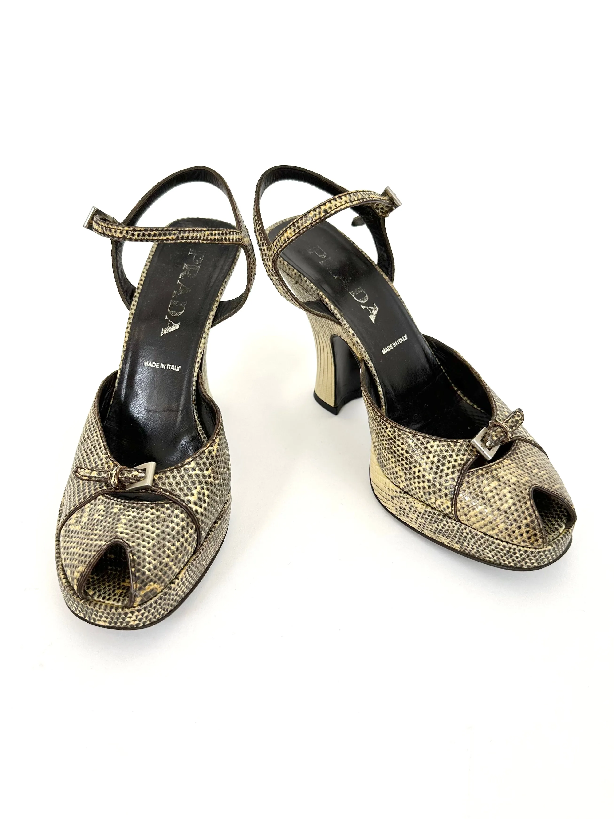 Prada Embossed Buckle Platforms