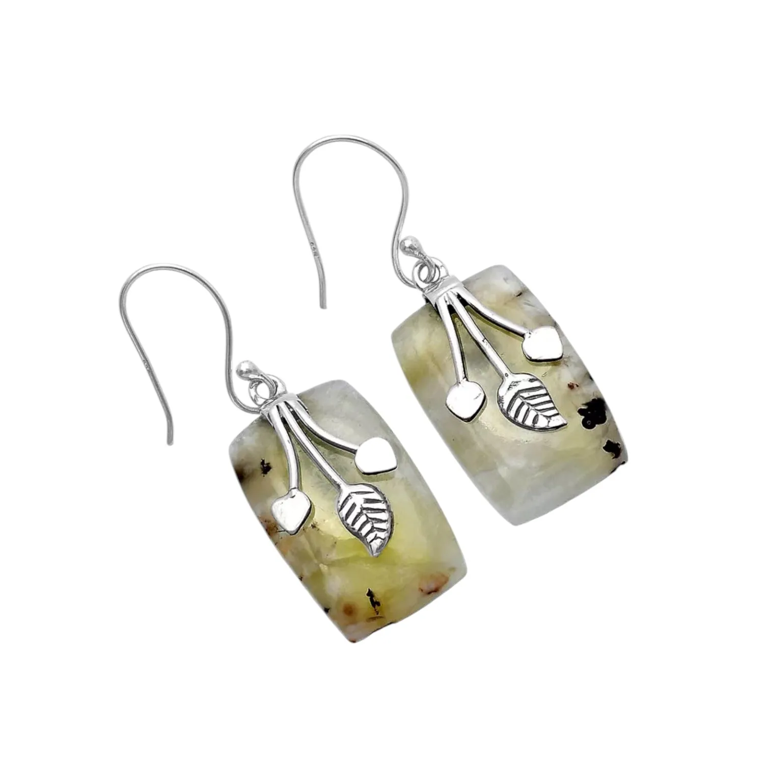 Prehnite Solid 925 Sterling Silver Earrings