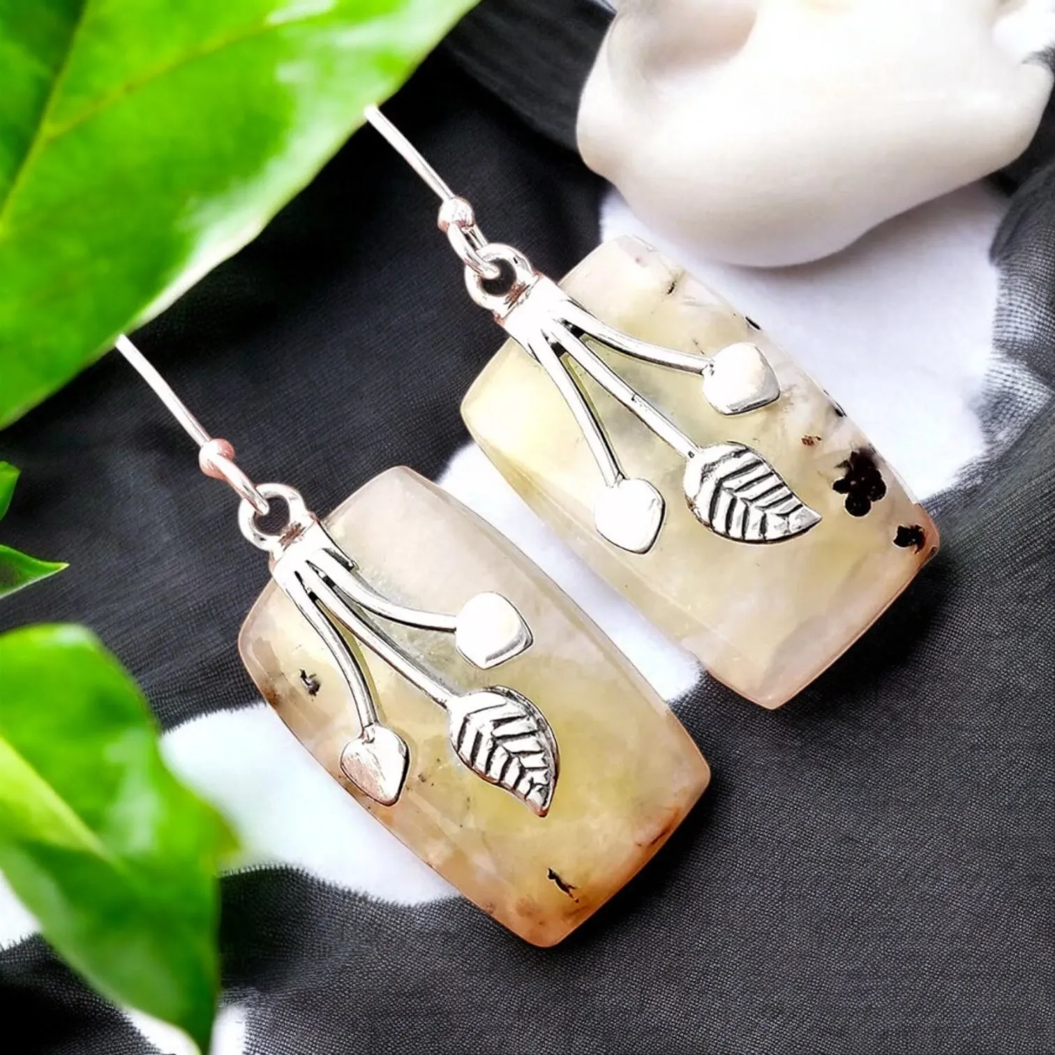 Prehnite Solid 925 Sterling Silver Earrings
