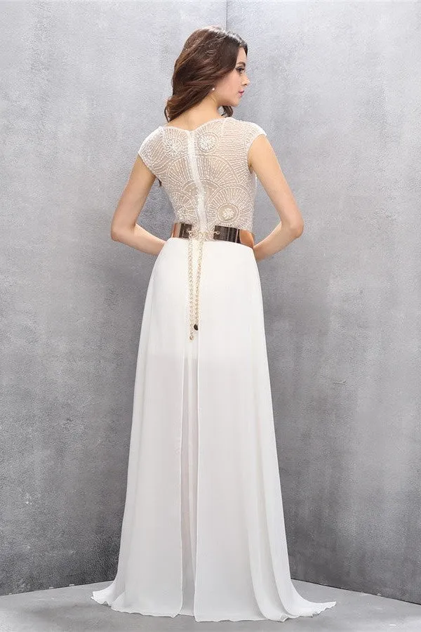 Pretty A-line Handmade See Through Long Chiffon Prom Dress K624