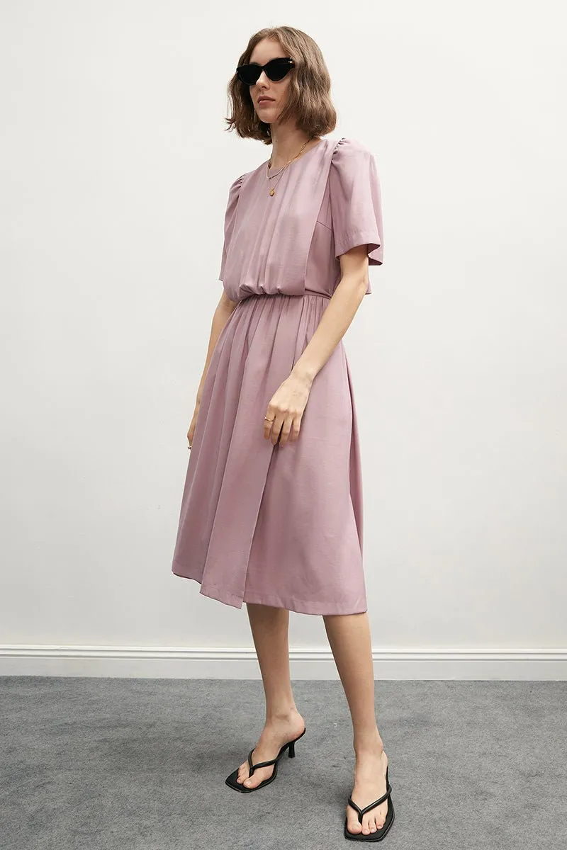 Puff Sleeve Pink Purple Black Design Short Sleeve A Swing Dress