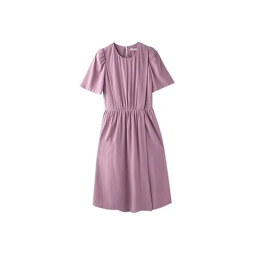Puff Sleeve Pink Purple Black Design Short Sleeve A Swing Dress