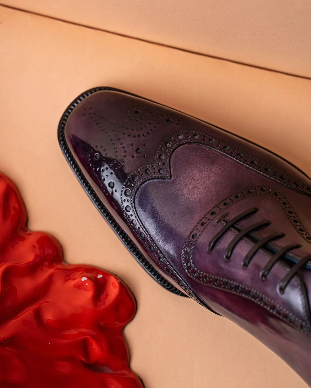 Purple Leather Isolde Brogue Patina Finish Wingtip Oxfords - Formal Shoes
