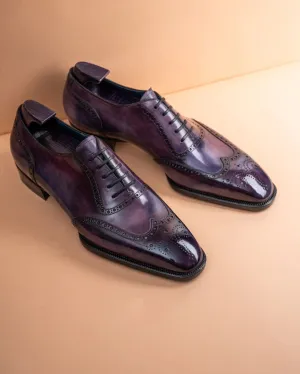 Purple Leather Isolde Brogue Patina Finish Wingtip Oxfords - Formal Shoes
