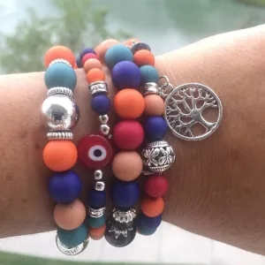 Rainbow Beads And Tree Of Life Charm Bracelet