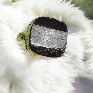 Raw Black Tourmaline Solid 925 Sterling Silver Ring