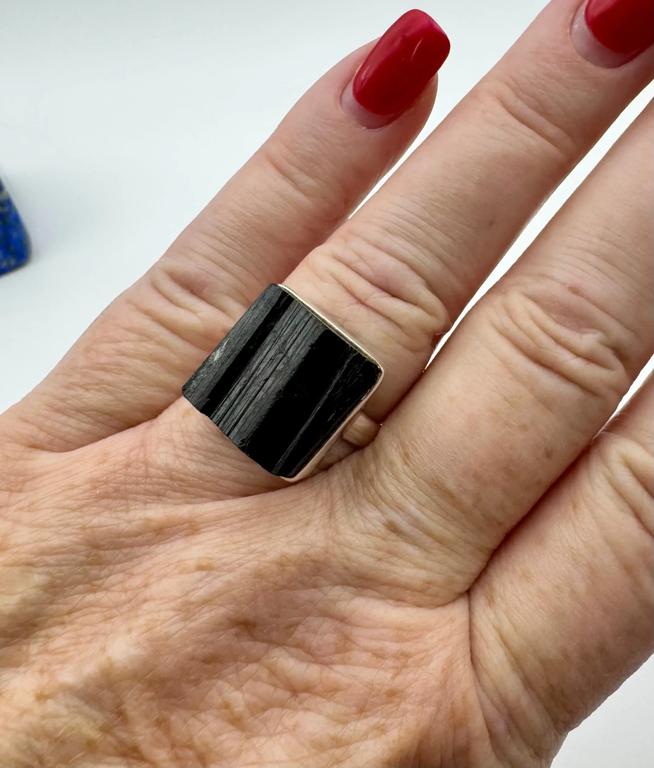 Raw Black Tourmaline Solid 925 Sterling Silver Ring