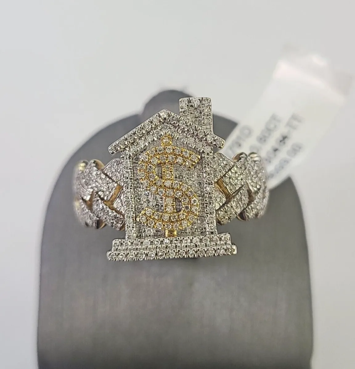 Real 10k Yellow Gold Diamond Mens Ring Trap House Band Casual Genuine Natural