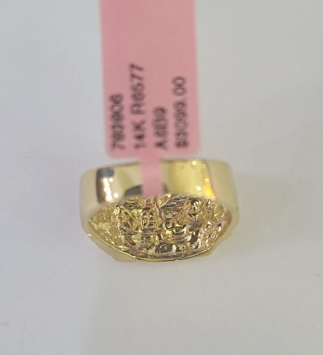 Real 14k Nugget Ring Yellow Gold Men Casual Flat Square 14kt