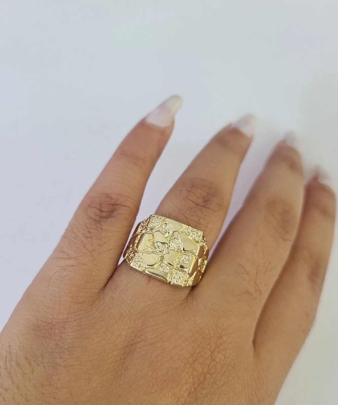 Real 14k Nugget Ring Yellow Gold Men Casual Flat Square 14kt