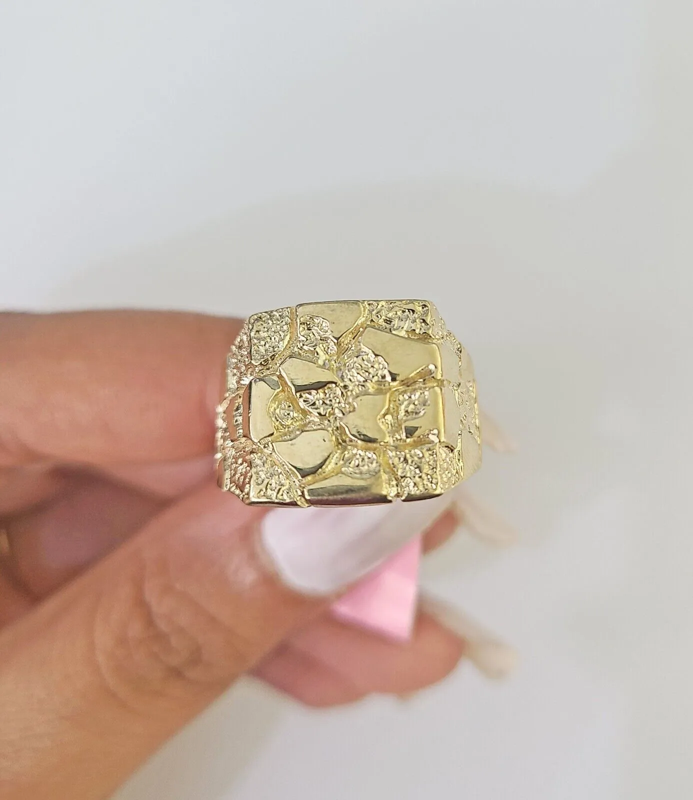 Real 14k Nugget Ring Yellow Gold Men Casual Flat Square 14kt