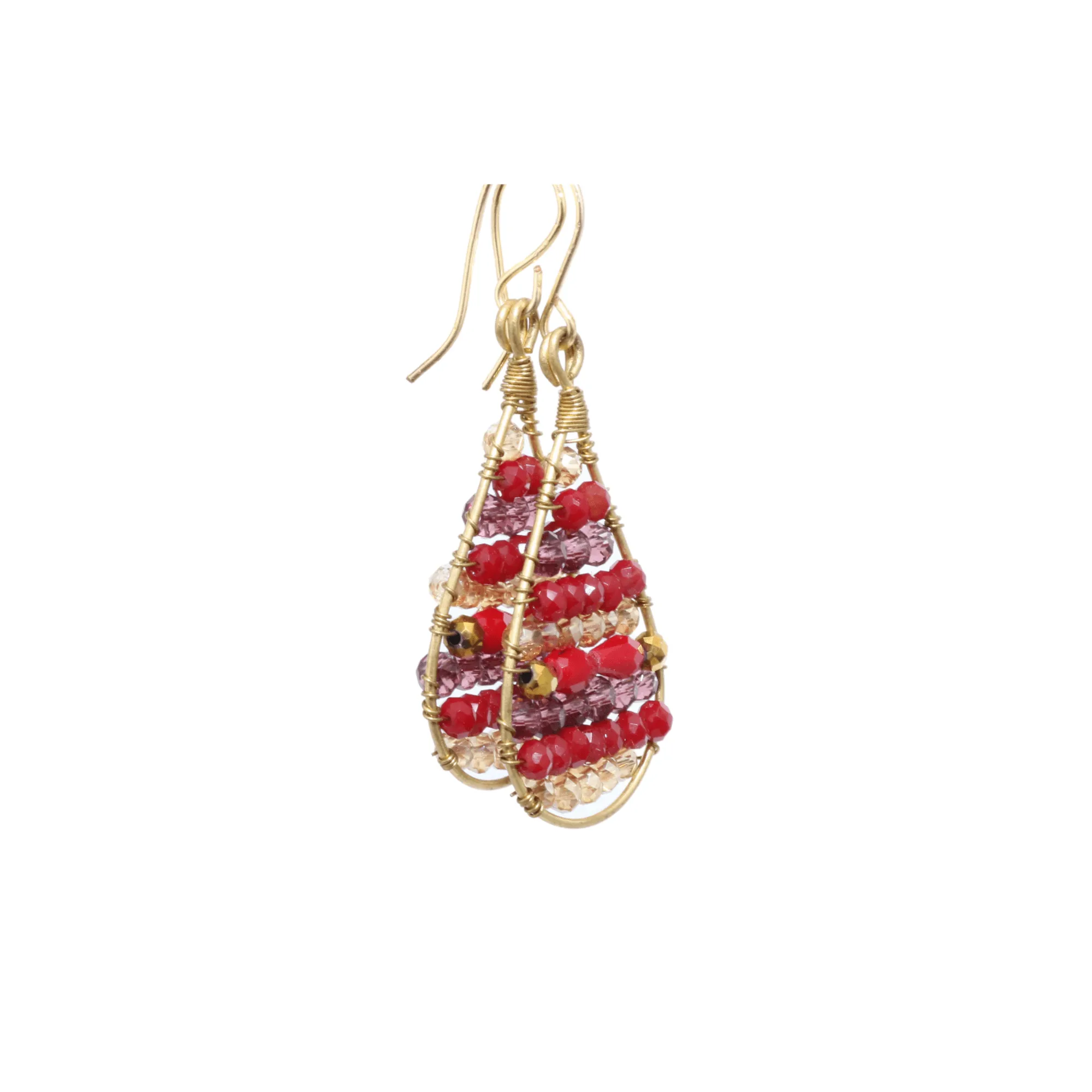 Red and Gold Delica Beaded Earrings