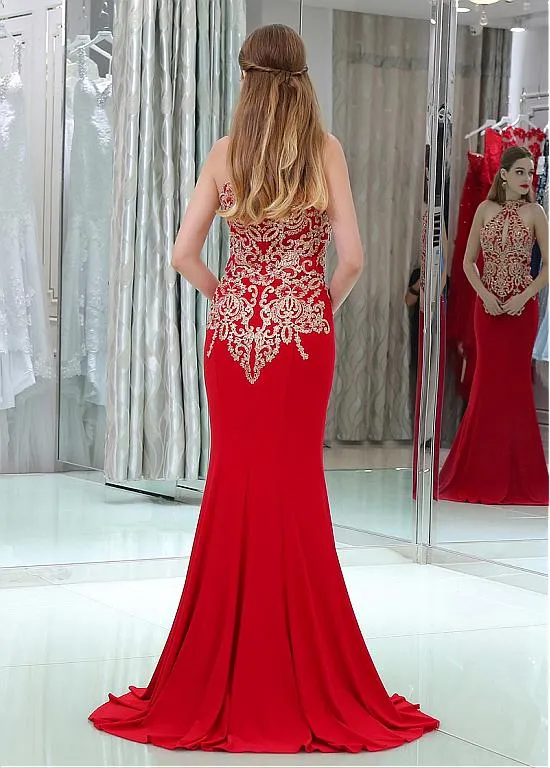 Red Cut-out Mermaid Evening Dress