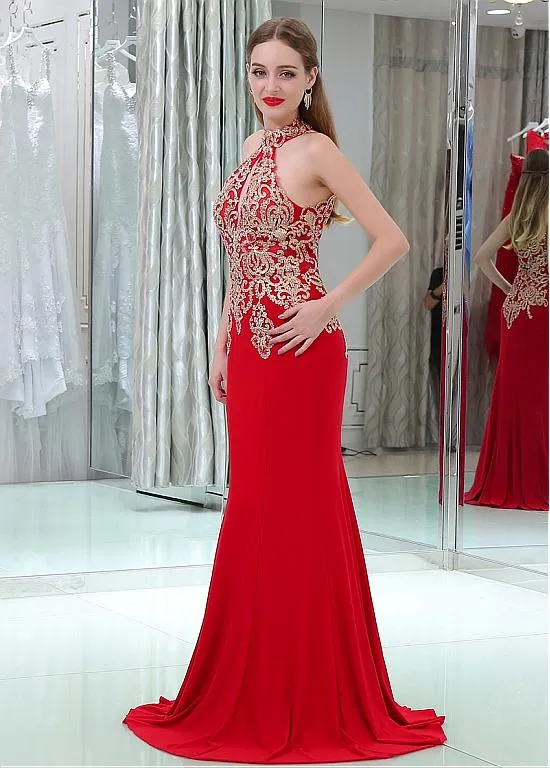 Red Cut-out Mermaid Evening Dress