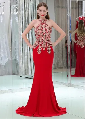 Red Cut-out Mermaid Evening Dress
