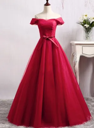 Red Floor Length Prom Gowns, Red Party Dresses, Red Tulle Party Dresses