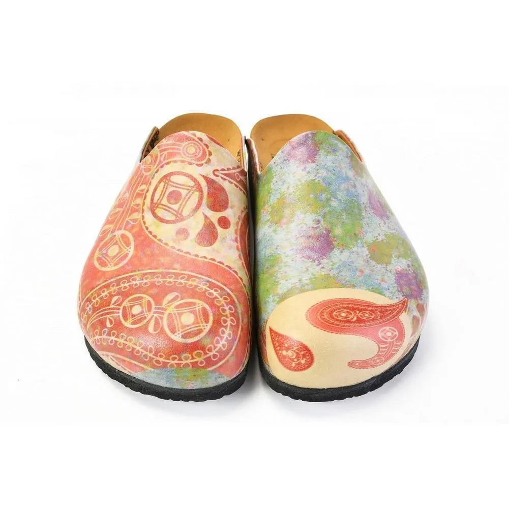 Red Geometric Patterned and Colored Watercolor and Red Water Drops Patterned Clogs - CAL1405
