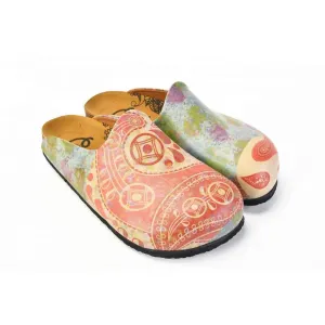 Red Geometric Patterned and Colored Watercolor and Red Water Drops Patterned Clogs - CAL1405