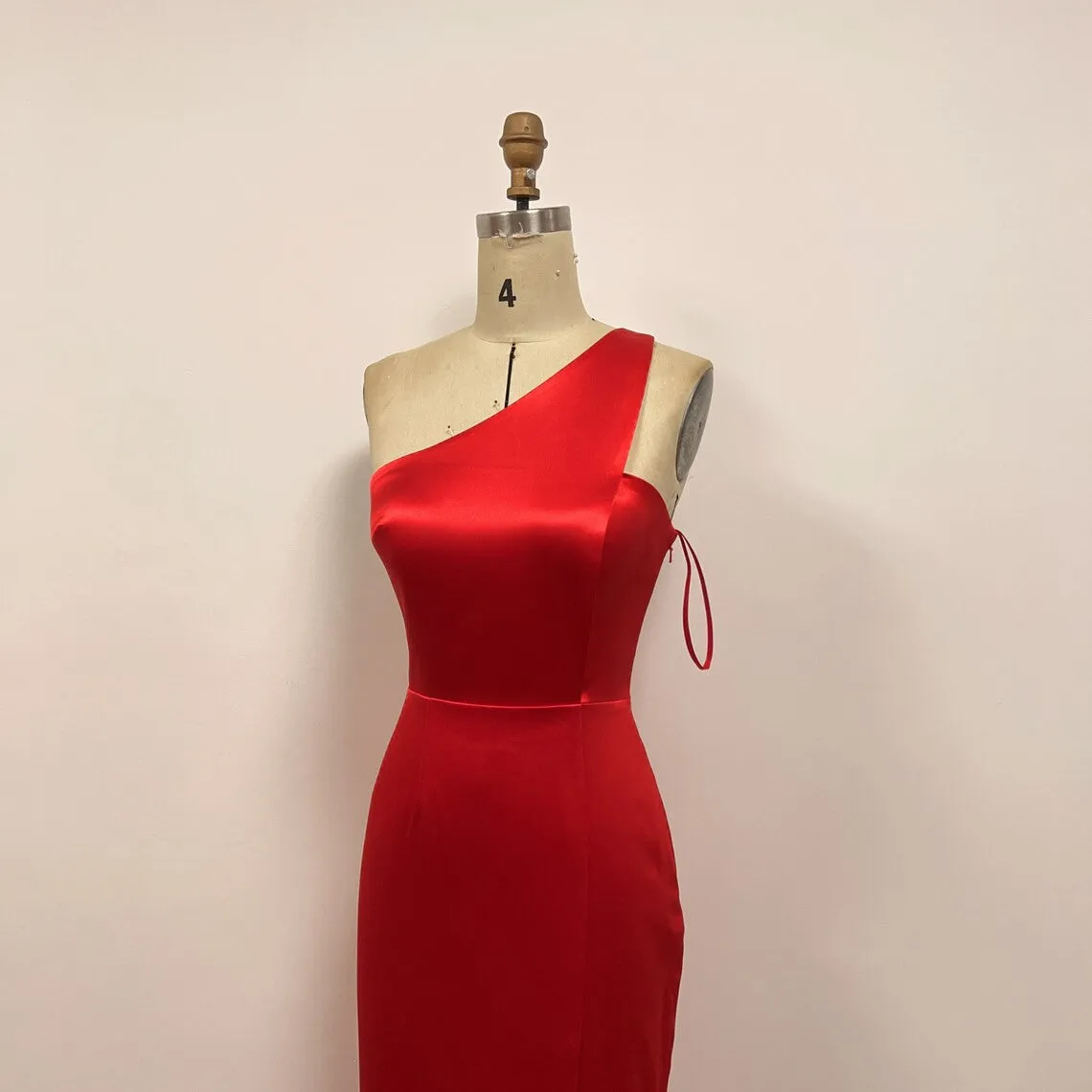 Red Satin Formal Dress One Shoulder Prom Dress with Slit