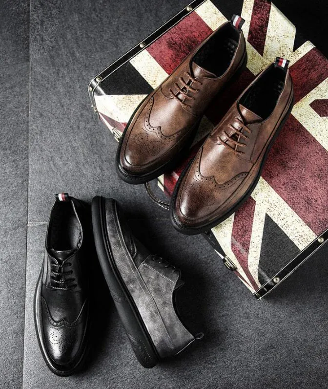 Retro Bullock Design Men Classic Business Formal Shoes Pointed Toe