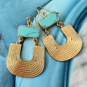 ribbed natural turquoise drop earring