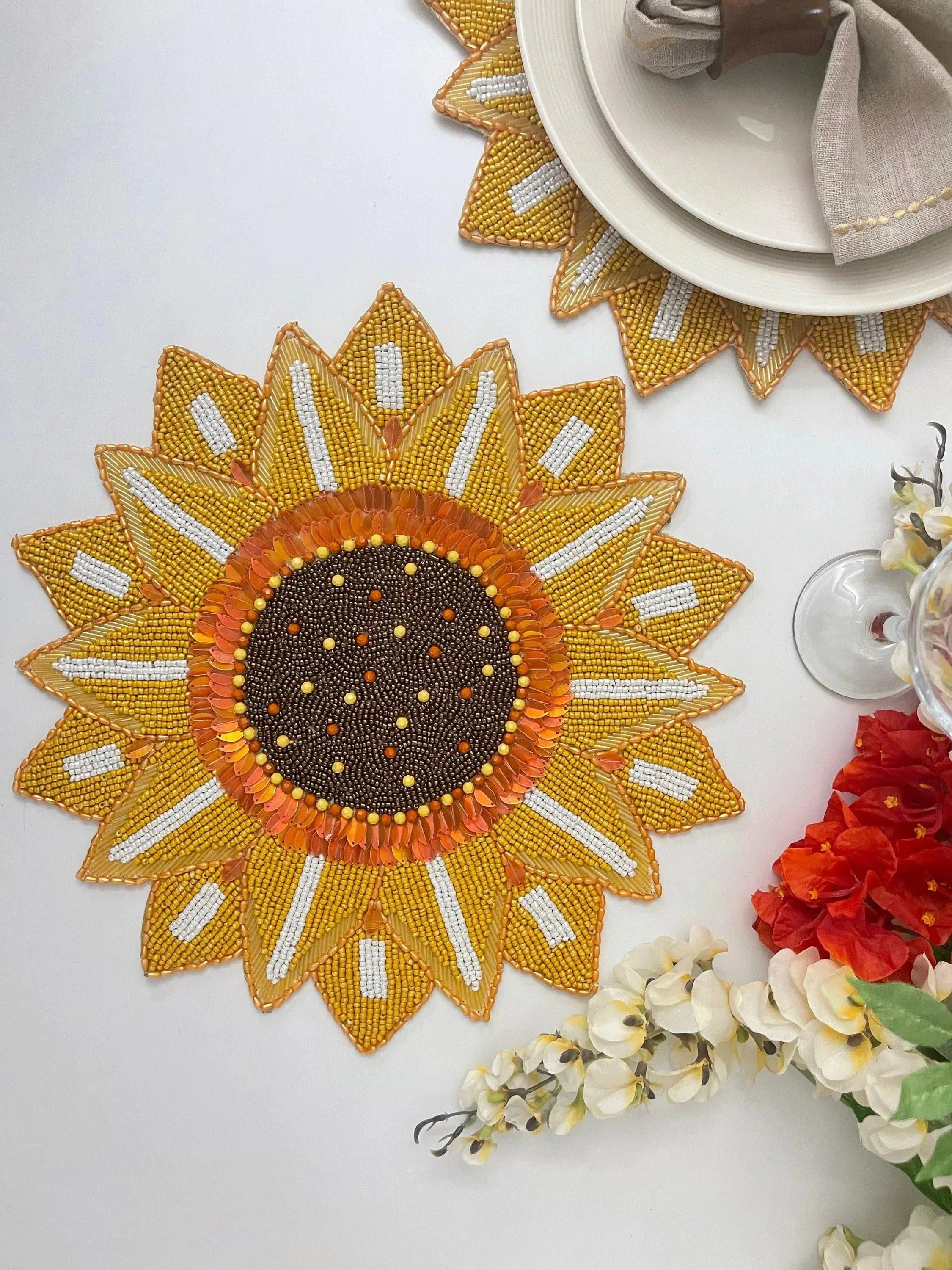 Rising Sunflower Beaded Placemat