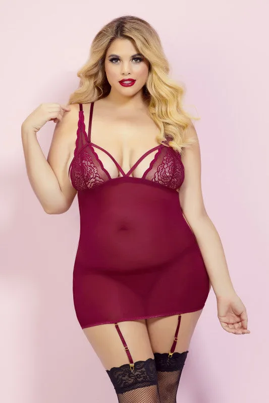 Risky Business Chemise Set - Wine - One Size Queen