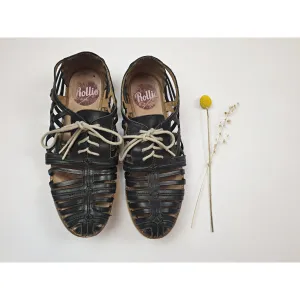 Rollie black leather "Derby Cage" laceup flats size 39