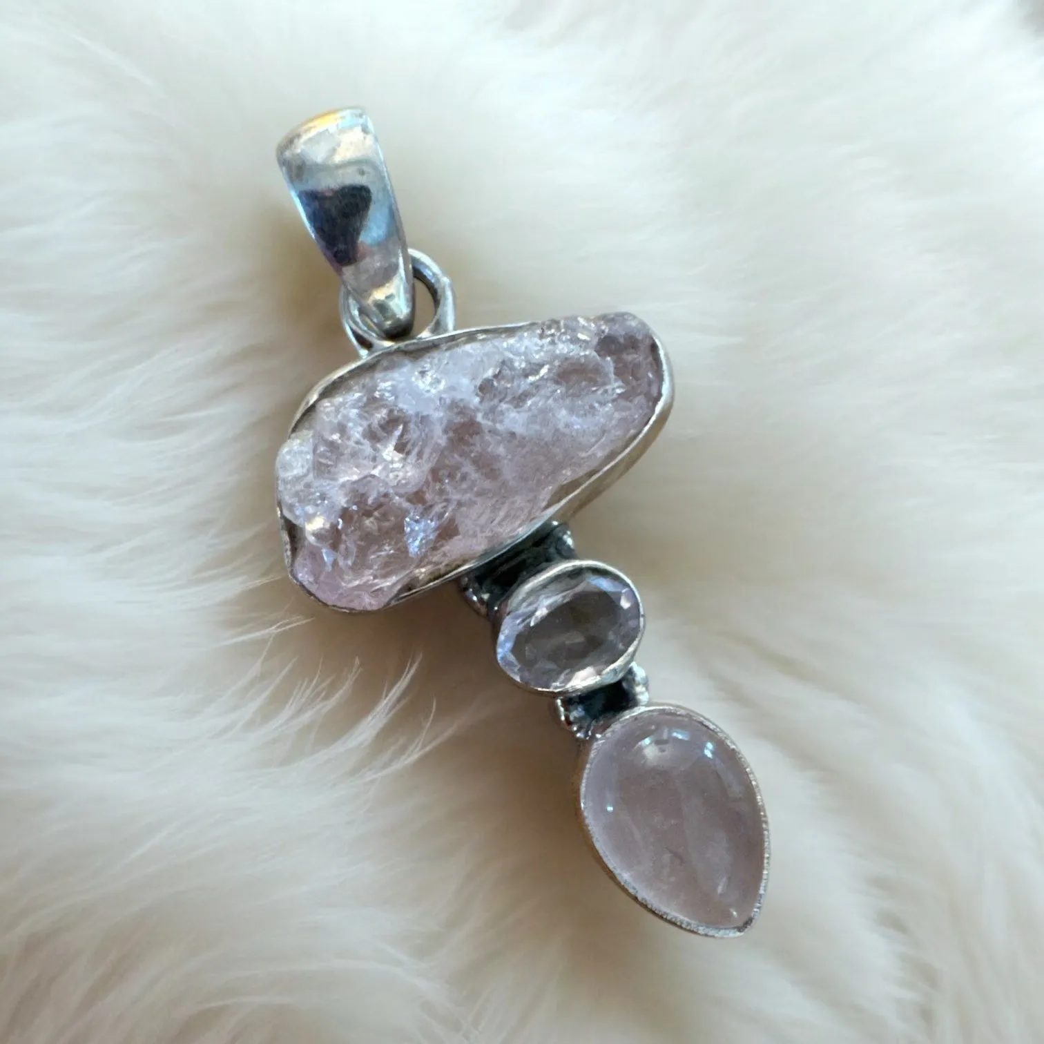 Rose Quartz Solid 925 Sterling Silver Pendant