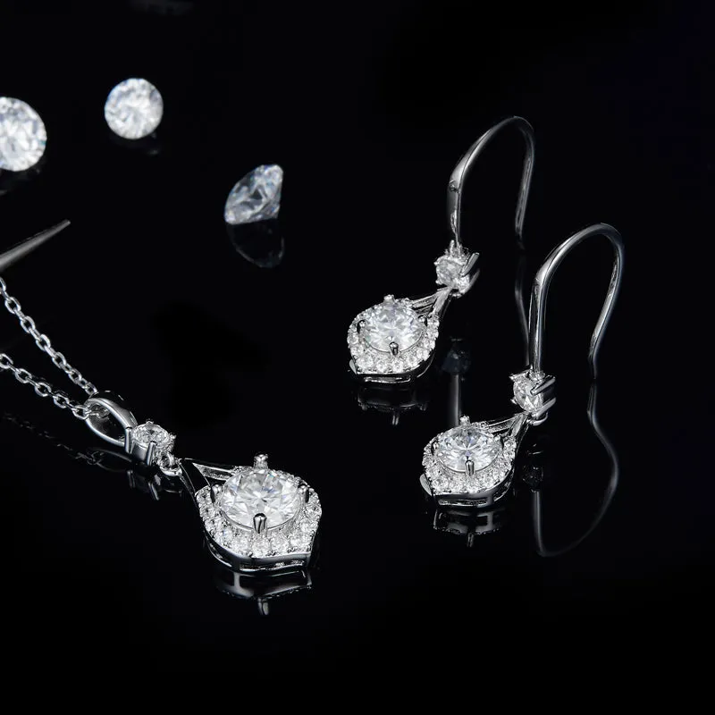 Round Cut 1.0CTW. White Moissanite Pear Hook Earrings
