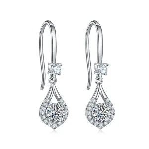 Round Cut 1.0CTW. White Moissanite Pear Hook Earrings