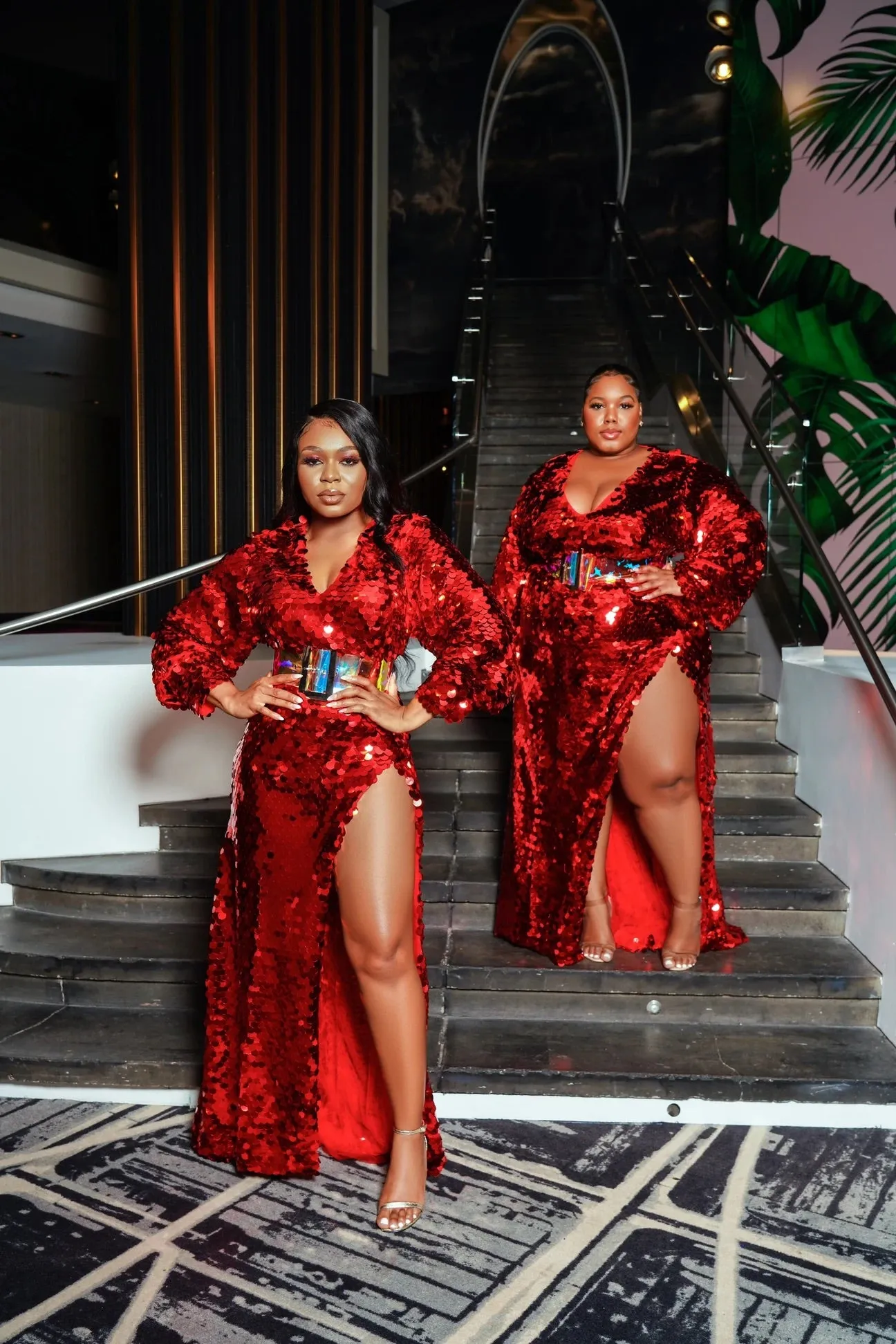 Ruby Red Oyemwen Sequin High Slit Birthday Holiday Dress