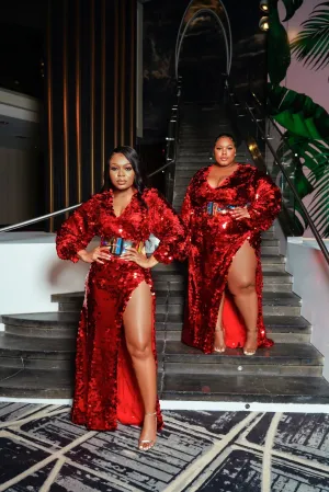 Ruby Red Oyemwen Sequin High Slit Birthday Holiday Dress