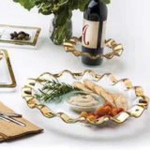 Ruffle Gold Round Chip and Dip Server