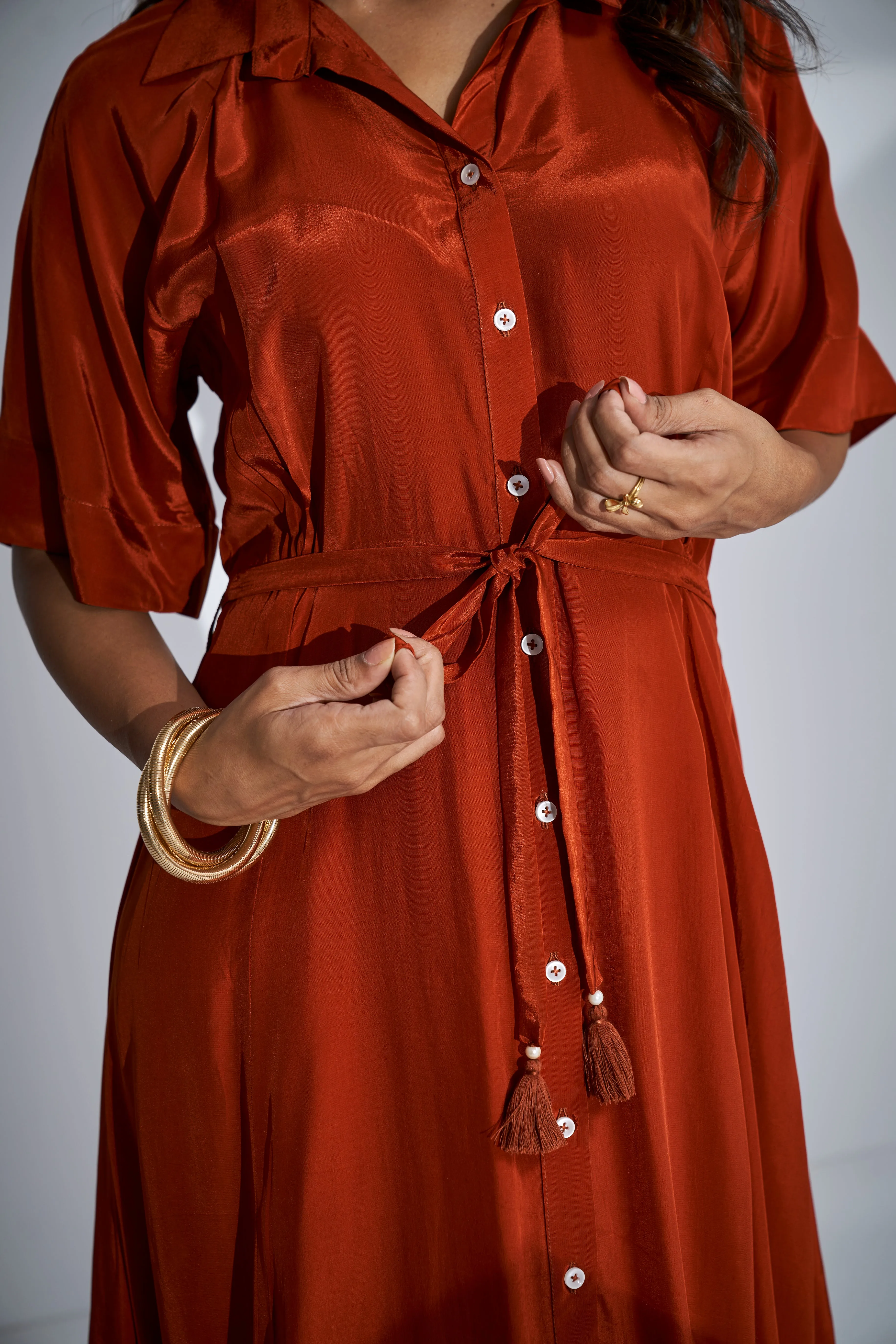 Rust Orange Natural Crepe Dress
