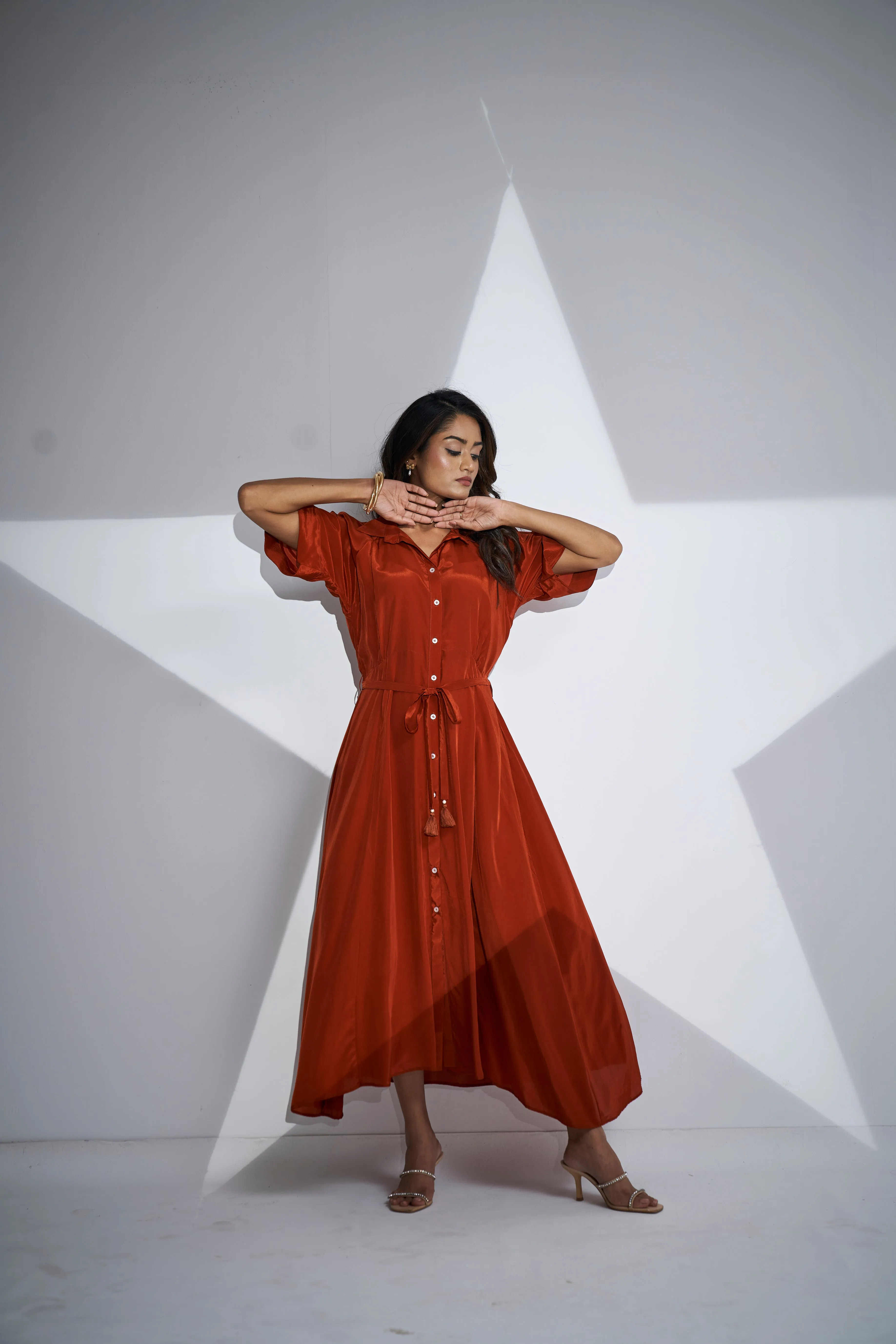 Rust Orange Natural Crepe Dress