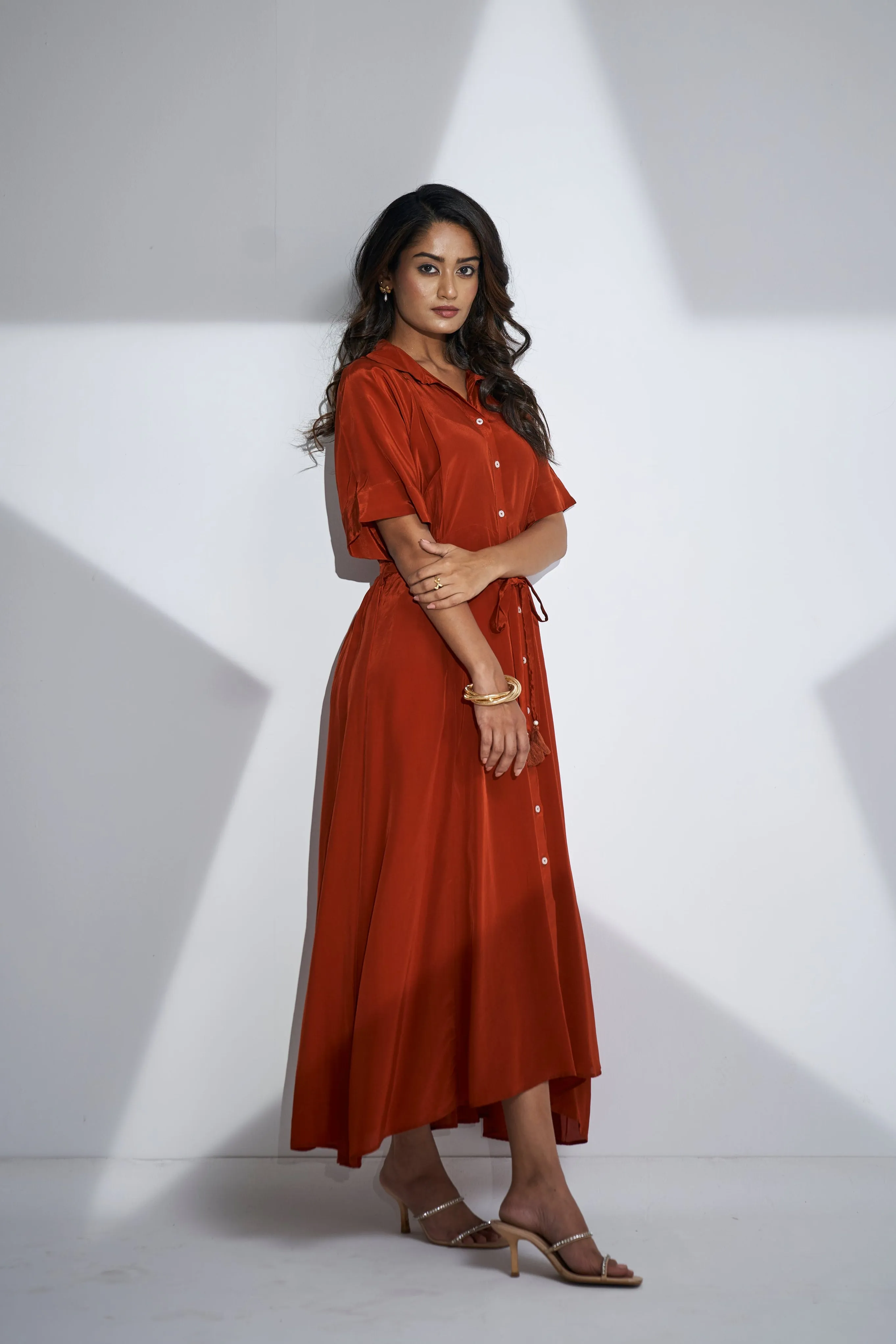 Rust Orange Natural Crepe Dress